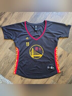 adidas Warriors #11 Klay Thompson V‑Neck Jersey with Red & Gold Trim